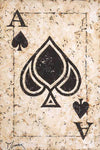 Painted image by Trevor Mezak of the Ace of Spades playing card with black spade on an off-white textured background.