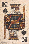 Painted image by Trevor Mezak of a king of spades playing card on textured off white background.